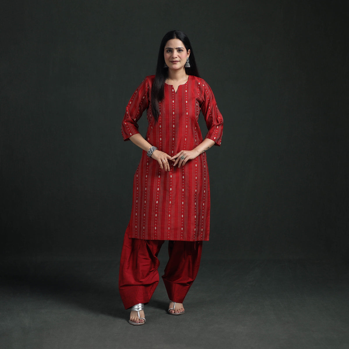 Spun Dupion Viscose Silk Thread Buti Straight Kurta with Salwar Set for women 07