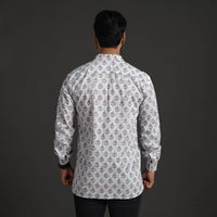 Grey - Sanganeri Block Printed Cotton Men Full Sleeve Shirt 10