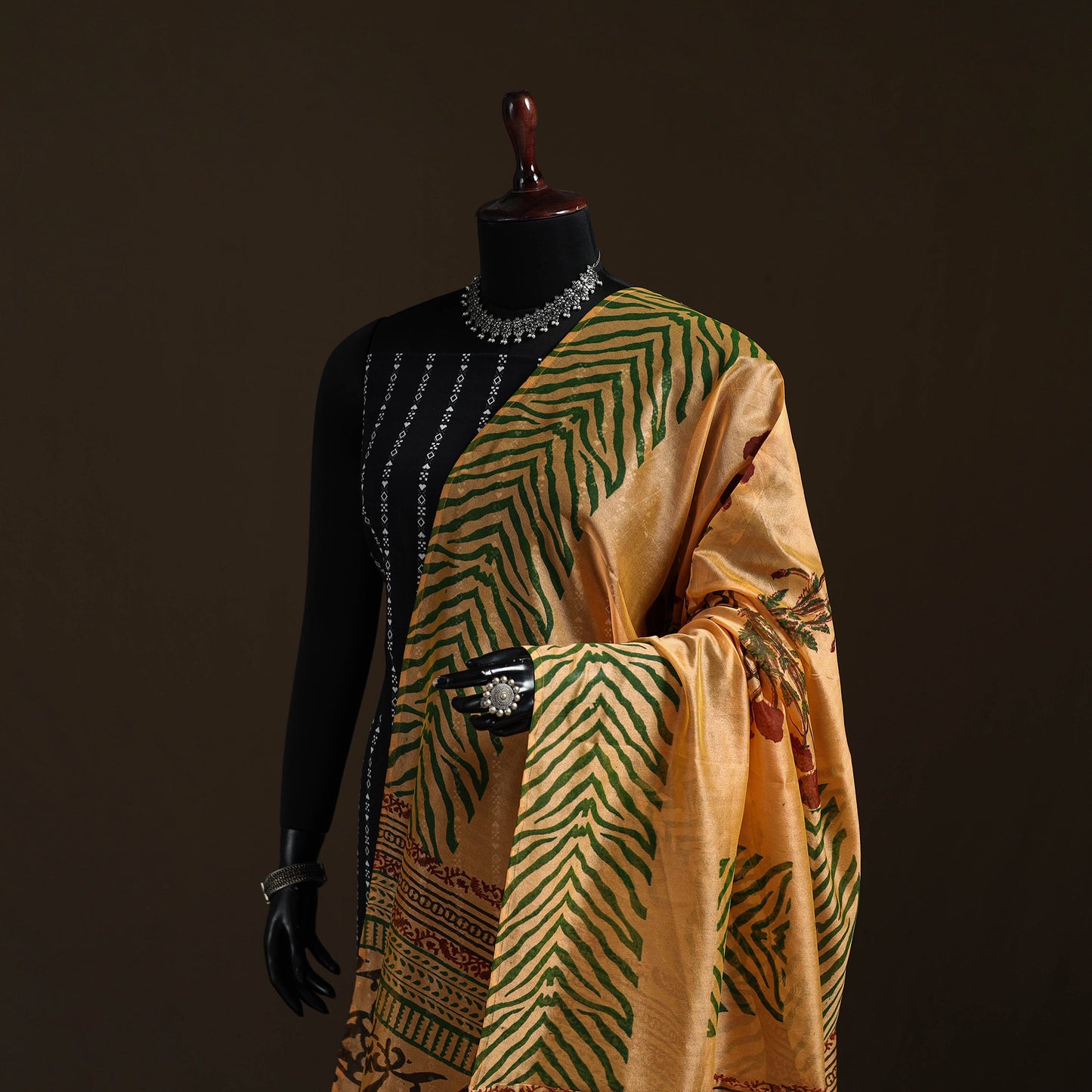 Sanganeri Hand Block Print Chanderi Silk Dupatta 58