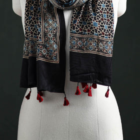 Modal Silk Ajrakh Hand Block Print Natural Dyed Stole 26