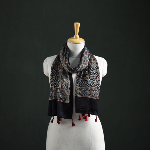 Modal Silk Ajrakh Hand Block Print Natural Dyed Stole 26