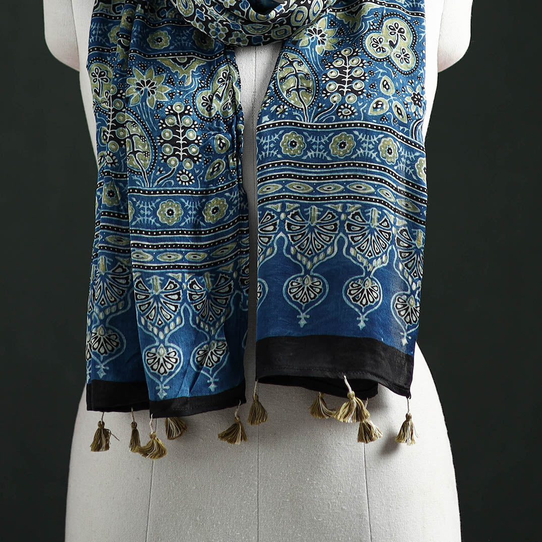 Modal Silk Ajrakh Hand Block Print Natural Dyed Stole 27