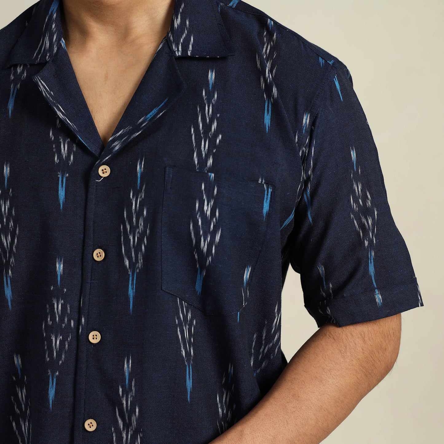 Blue - Half Sleeve Men Cotton Pochampally Ikat Shirt 03