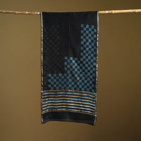 Black - Pipad Hand Block Print Natural Dyed Chanderi Silk Handloom Stole 12