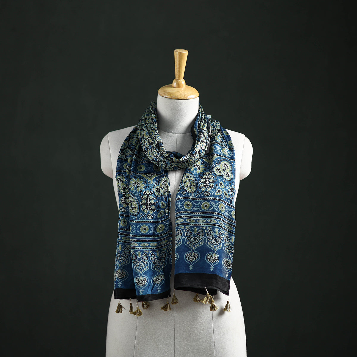 Modal Silk Ajrakh Hand Block Print Natural Dyed Stole 27