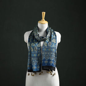 Modal Silk Ajrakh Hand Block Print Natural Dyed Stole 27