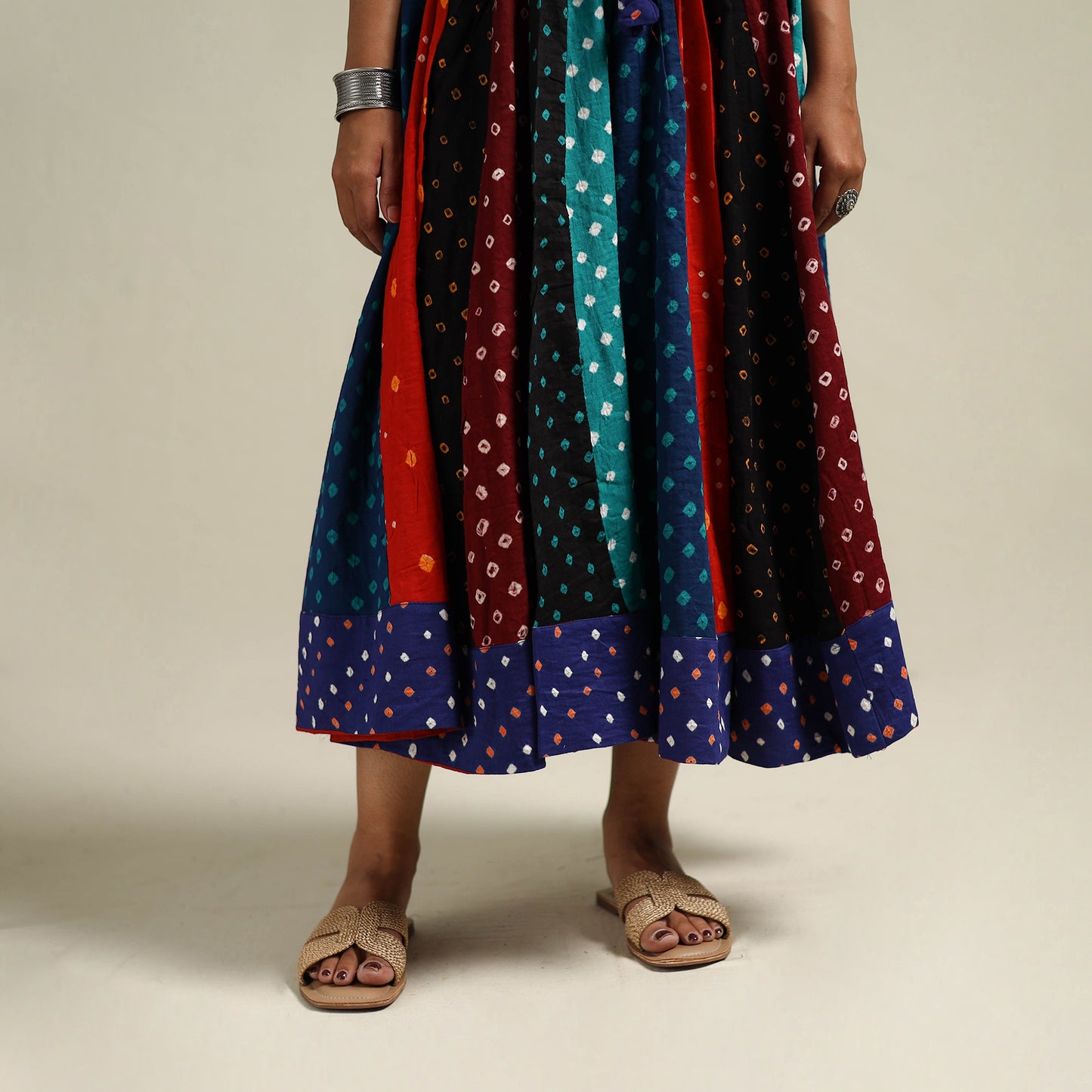 Multicolor - Bandhani Tie-Dye Patchwork Cotton Short Skirt 50