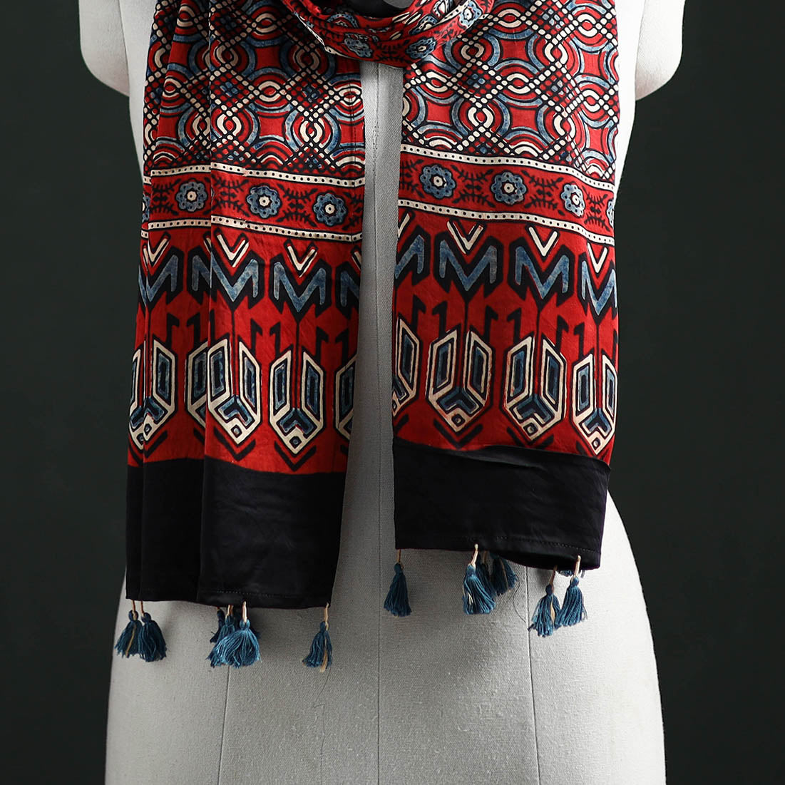 Modal Silk Ajrakh Hand Block Print Natural Dyed Stole 28