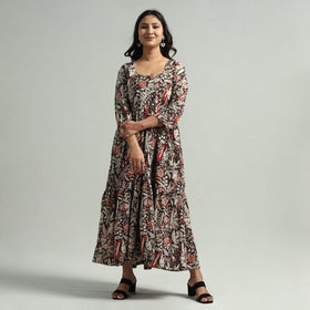 Black - Kalamkari Printed Tiered Cotton Dress