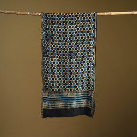 Black - Pipad Hand Block Print Natural Dyed Chanderi Silk Handloom Stole 13