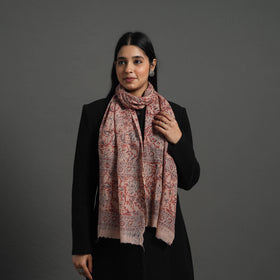 Red Block Print Pedana Kalamkari Wool Stole
