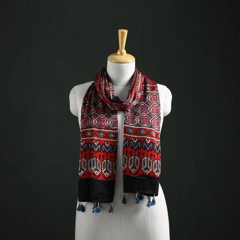 Modal Silk Ajrakh Hand Block Print Natural Dyed Stole 28