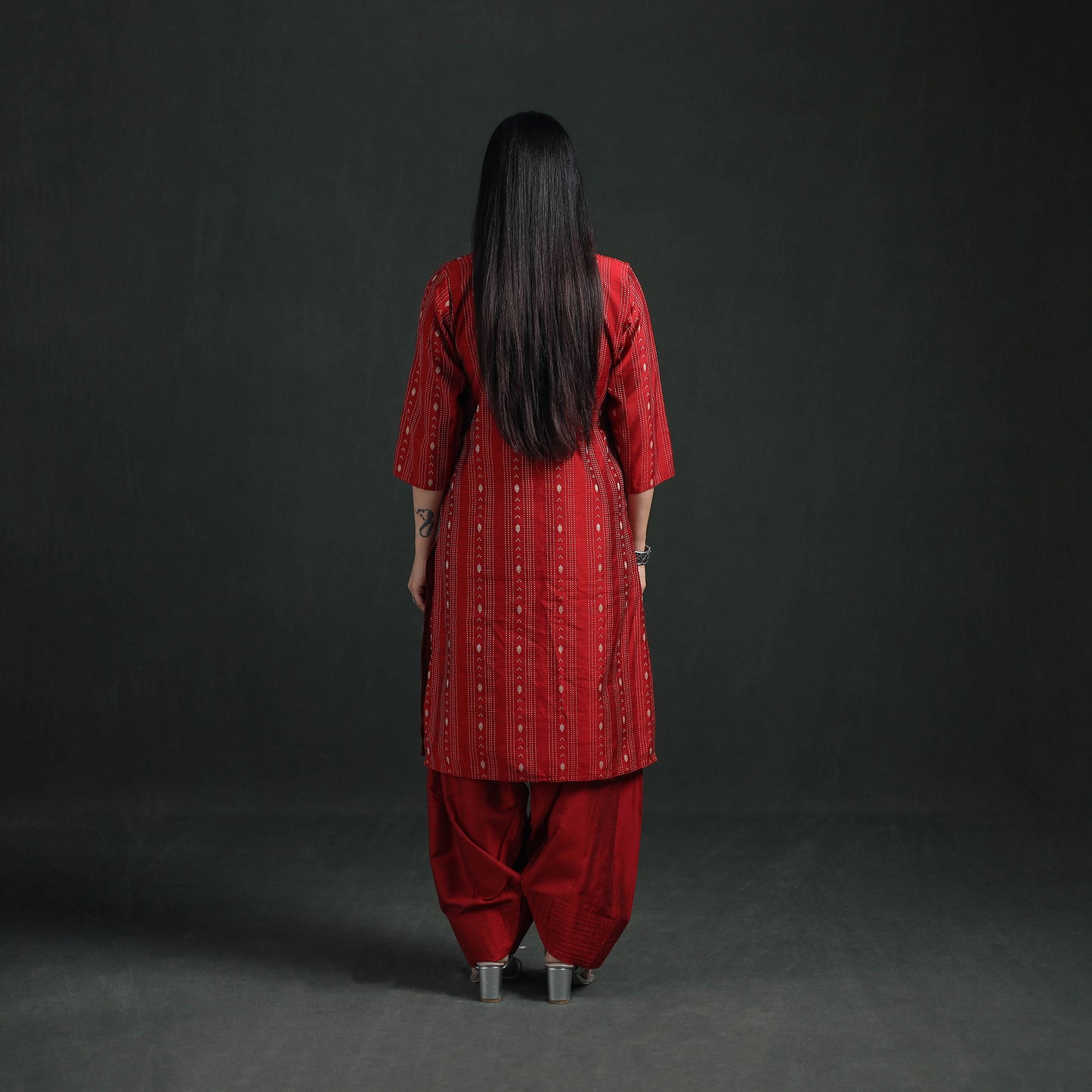Spun Dupion Viscose Silk Thread Buti Straight Kurta with Salwar Set for women 07
