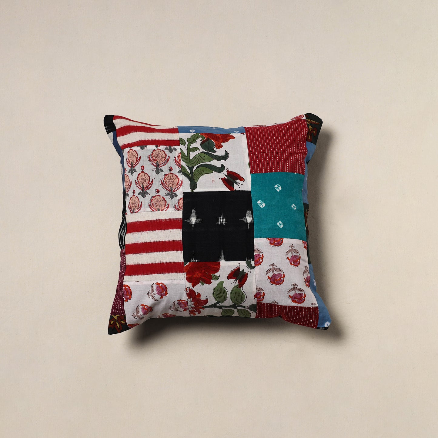Handcrafted Patchwork Cushion Cover (16 x 16 in) 11
