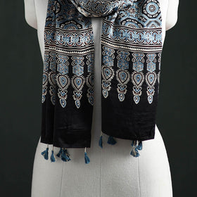 Modal Silk Ajrakh Hand Block Print Natural Dyed Stole 29