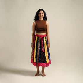Multicolor - Bandhani Tie-Dye Patchwork Cotton Short Skirt 51