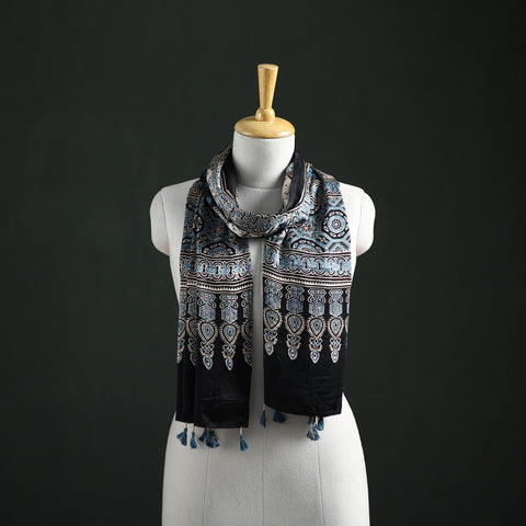 Modal Silk Ajrakh Hand Block Print Natural Dyed Stole 29