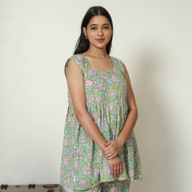 Green - Sanganeri Block Printed Cotton Night Suit Set 22