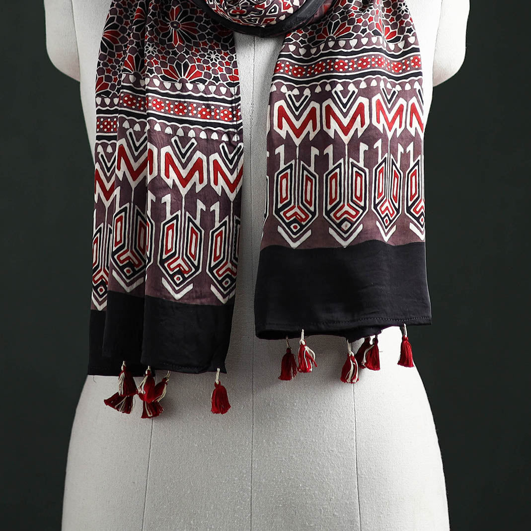 Modal Silk Ajrakh Hand Block Print Natural Dyed Stole 30