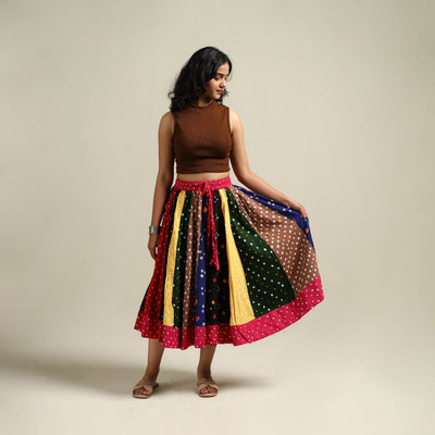Multicolor - Bandhani Tie-Dye Patchwork Cotton Short Skirt 51