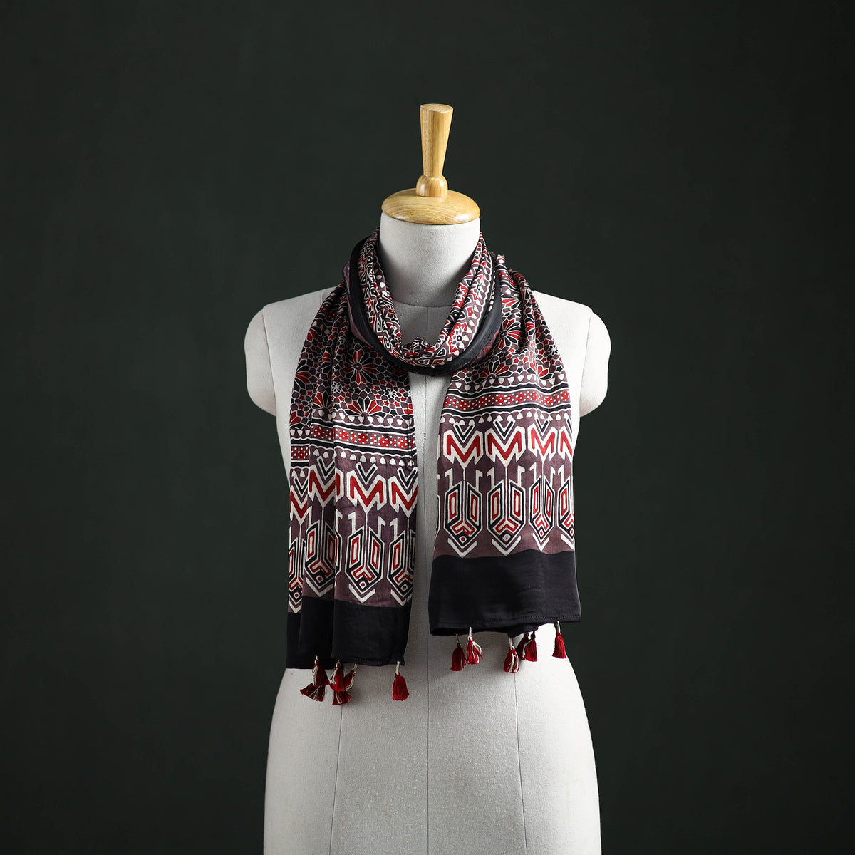 Modal Silk Ajrakh Hand Block Print Natural Dyed Stole 30