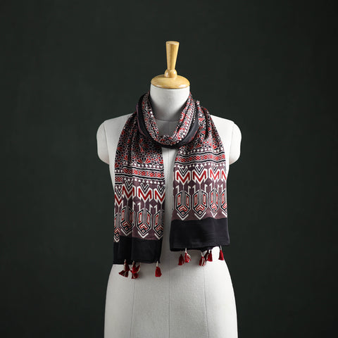 Modal Silk Ajrakh Hand Block Print Natural Dyed Stole 30