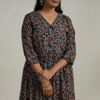 Black - Flared Cotton Block Print Kalamkari Kurta Set 13