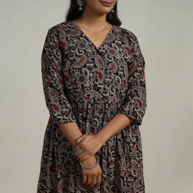 Buy Black Flared Cotton Block Print Kalamkari Kurta Set