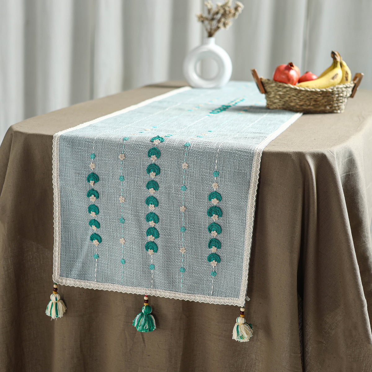 Grey - Tribal Hand Embroidered Table Runner by Kamli 06