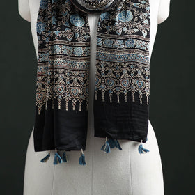 Modal Silk Ajrakh Hand Block Print Natural Dyed Stole 31