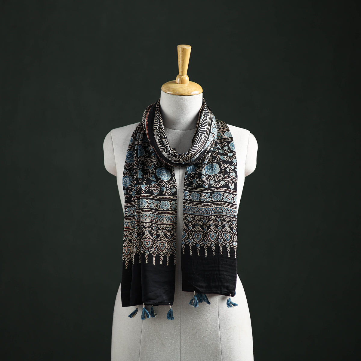 Modal Silk Ajrakh Hand Block Print Natural Dyed Stole 31