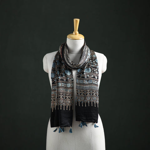 Modal Silk Ajrakh Hand Block Print Natural Dyed Stole 31