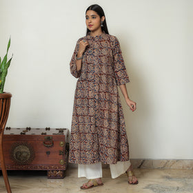 Buy Hand Block Print Cotton A-Line Kalamkari Kurta For Women