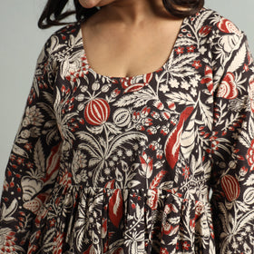 Black - Kalamkari Printed Tiered Cotton Dress