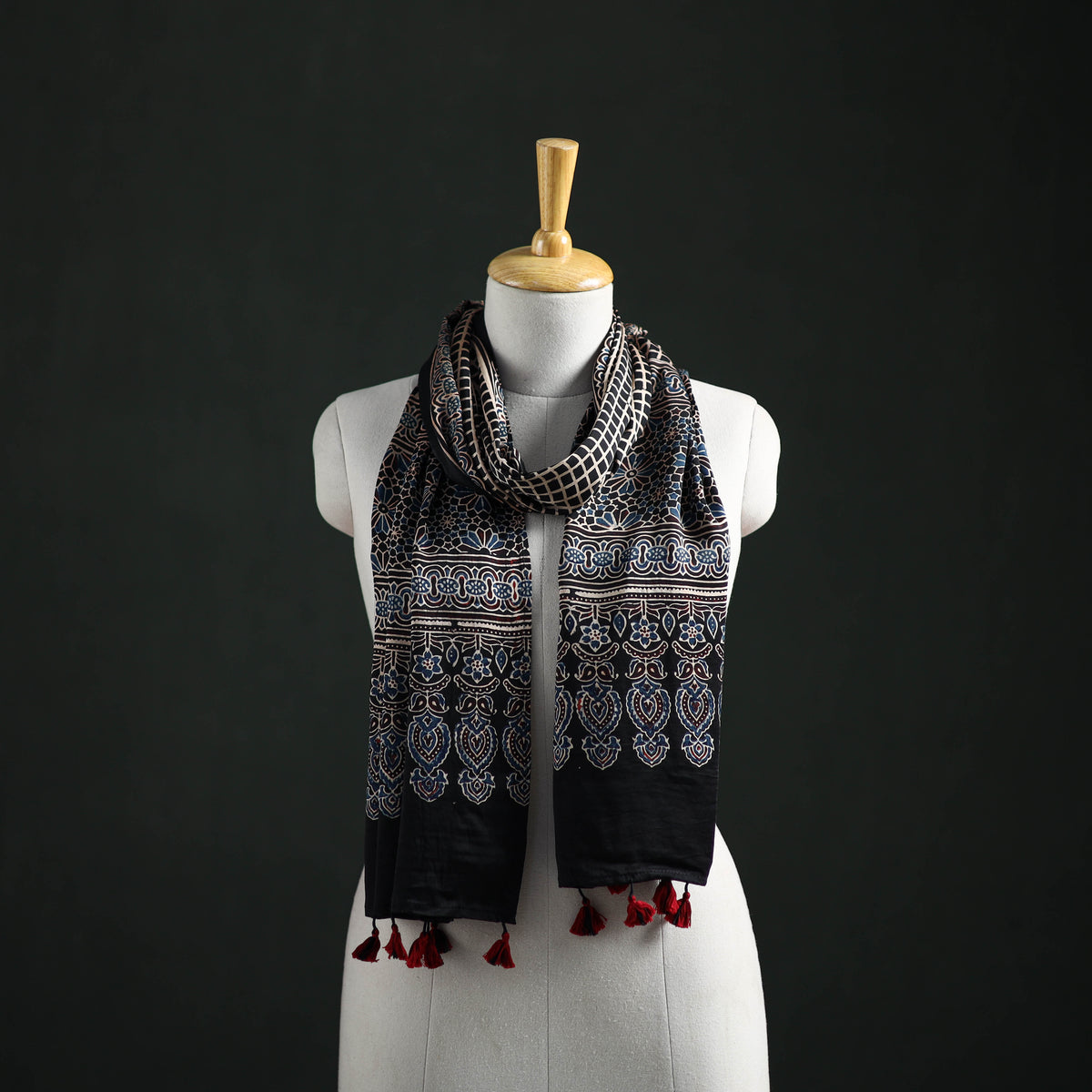 Modal Silk Ajrakh Hand Block Print Natural Dyed Stole 32