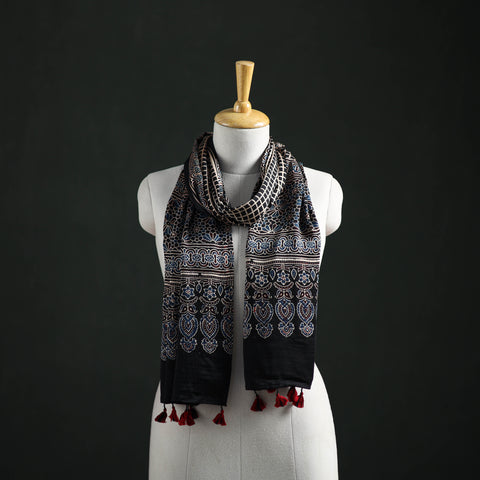 Modal Silk Ajrakh Hand Block Print Natural Dyed Stole 32
