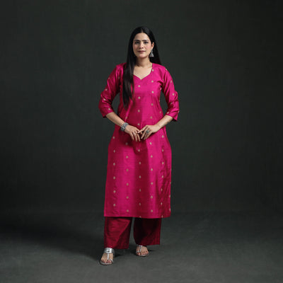 Spun Dupion Viscose Silk Thread Buti Straight Kurta with Palazzo Set for women 01