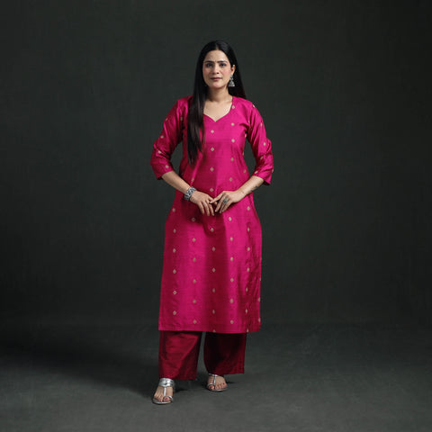Spun Dupion Viscose Silk Thread Buti Straight Kurta with Palazzo Set for women 01