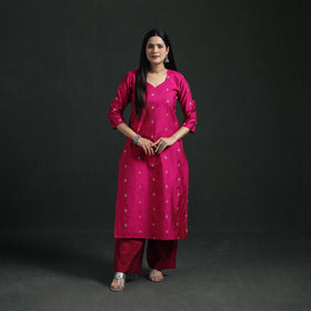 Spun Dupion Viscose Silk Thread Buti Straight Kurta with Palazzo Set for women 01