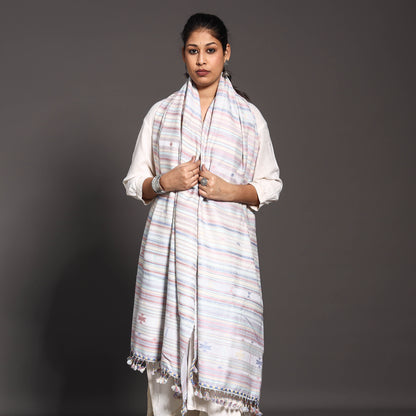 White - Kutch Traditional Embroidered Handwoven Fine Woolen Shawl