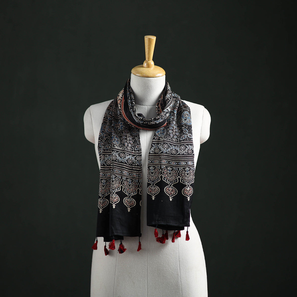 Modal Silk Ajrakh Hand Block Print Natural Dyed Stole 33