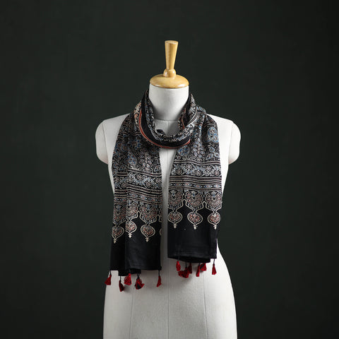 Modal Silk Ajrakh Hand Block Print Natural Dyed Stole 33
