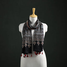 Modal Silk Ajrakh Hand Block Print Natural Dyed Stole 33