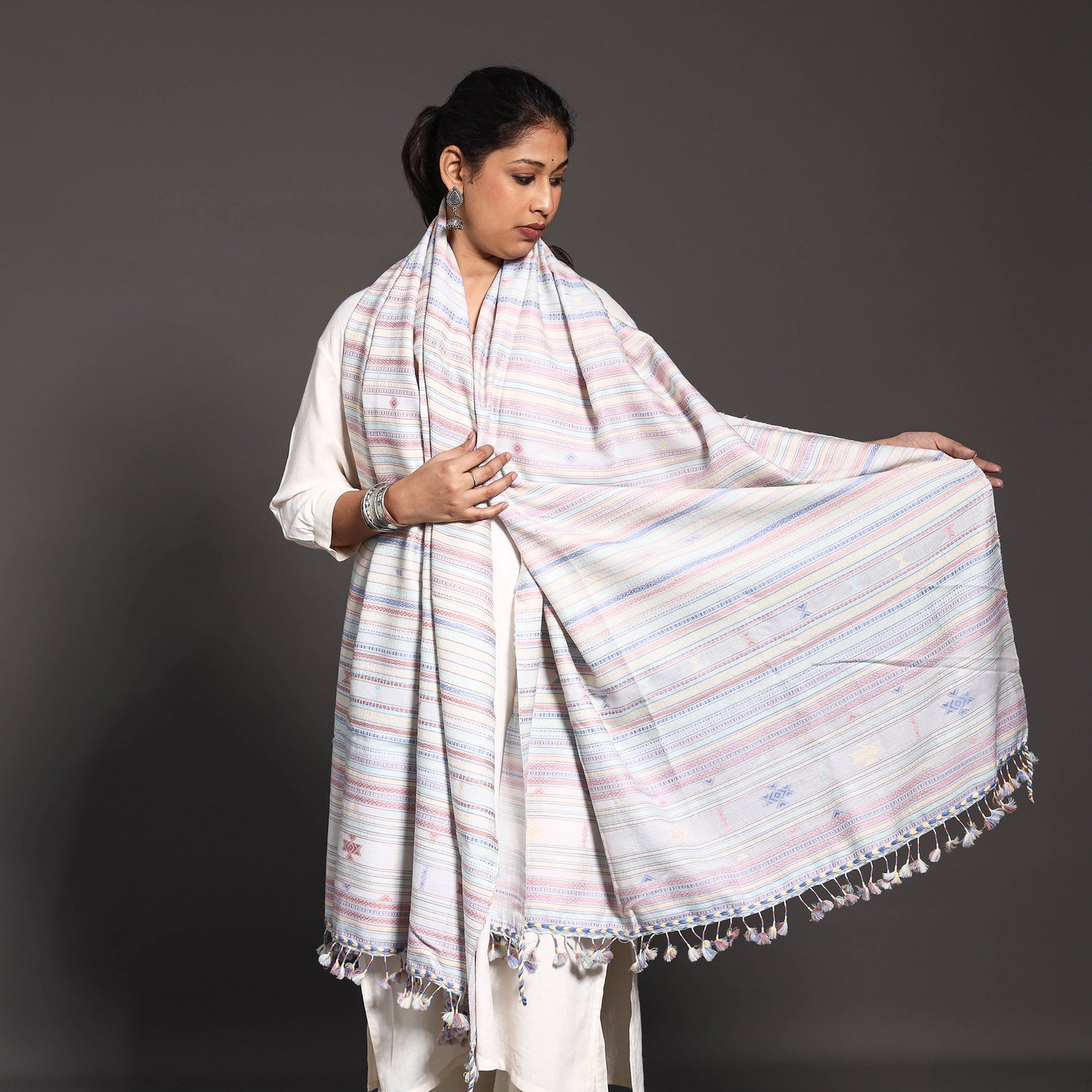 White - Kutch Traditional Embroidered Handwoven Fine Woolen Shawl