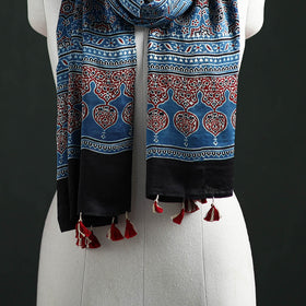 Modal Silk Ajrakh Hand Block Print Natural Dyed Stole 34