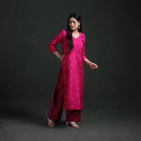 Spun Dupion Viscose Silk Thread Buti Straight Kurta with Palazzo Set for women 01