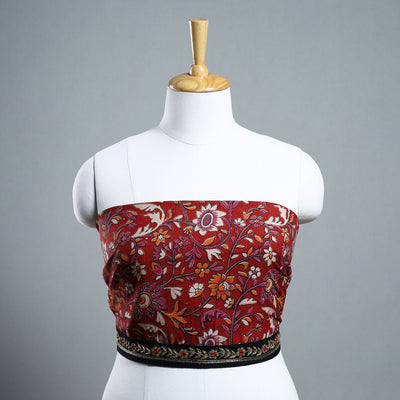 Red - Zardozi Hand Embroidered Kalamkari Cotton Blouse Piece 04