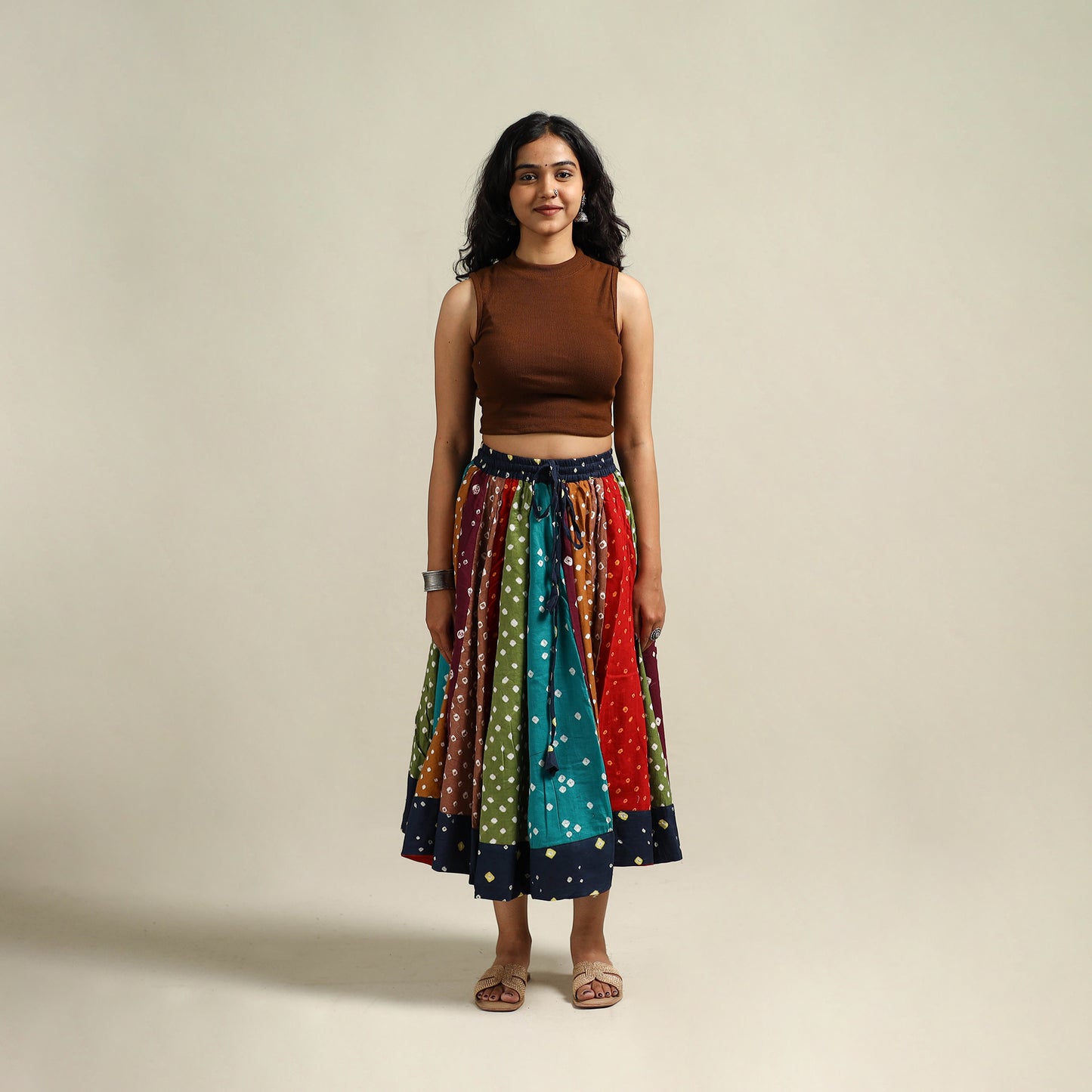 Multicolor - Bandhani Tie-Dye Patchwork Cotton Short Skirt 52