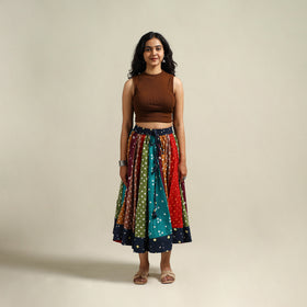 Multicolor - Bandhani Tie-Dye Patchwork Cotton Short Skirt 52