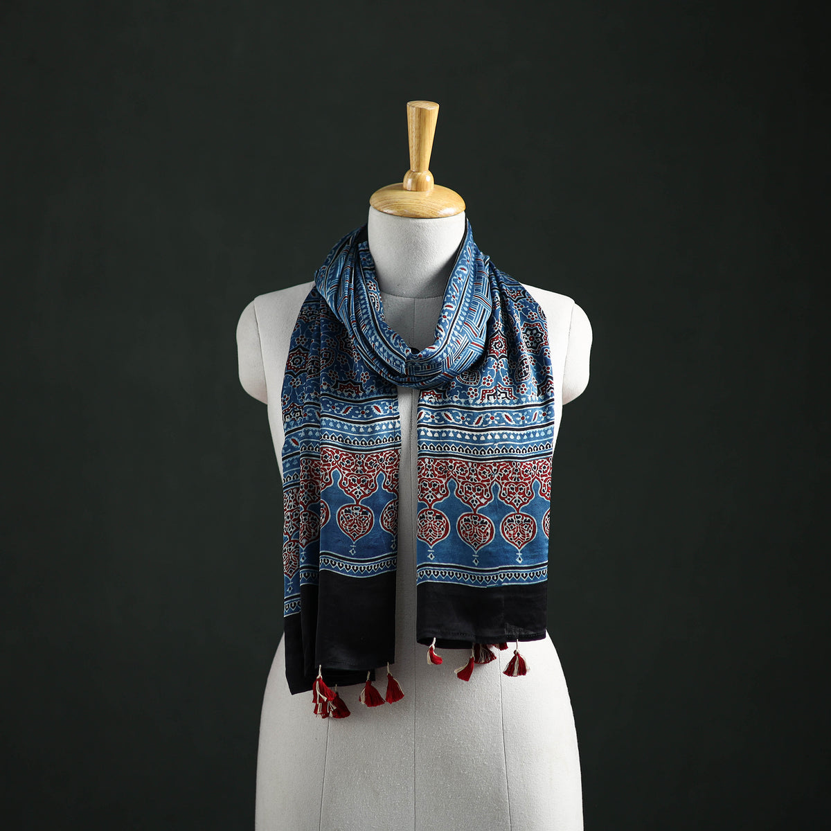 Modal Silk Ajrakh Hand Block Print Natural Dyed Stole 34